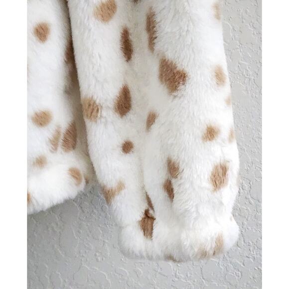 JACKET-HOODIE-NINE WEST-White Soft Faux Fur with Tan Spots-Lines-Size SMALL - Picture 3 of 16